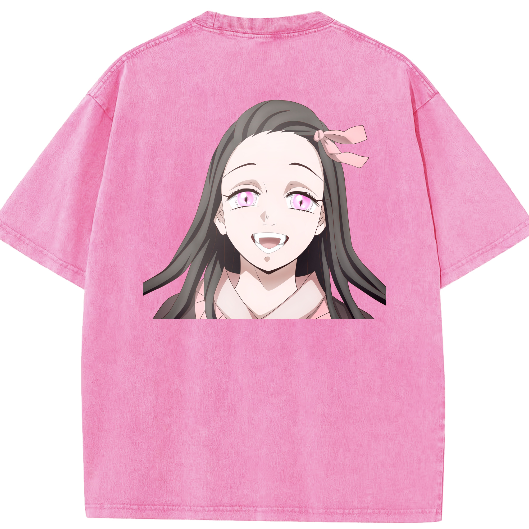 （画像用） 鬼滅の刃（きめつのやいば）竈門 禰󠄀豆子／かまど ねずこ Kamado Nezuko 綿100% ヴィンテージ風 半袖Tシャツ（背面プリント）